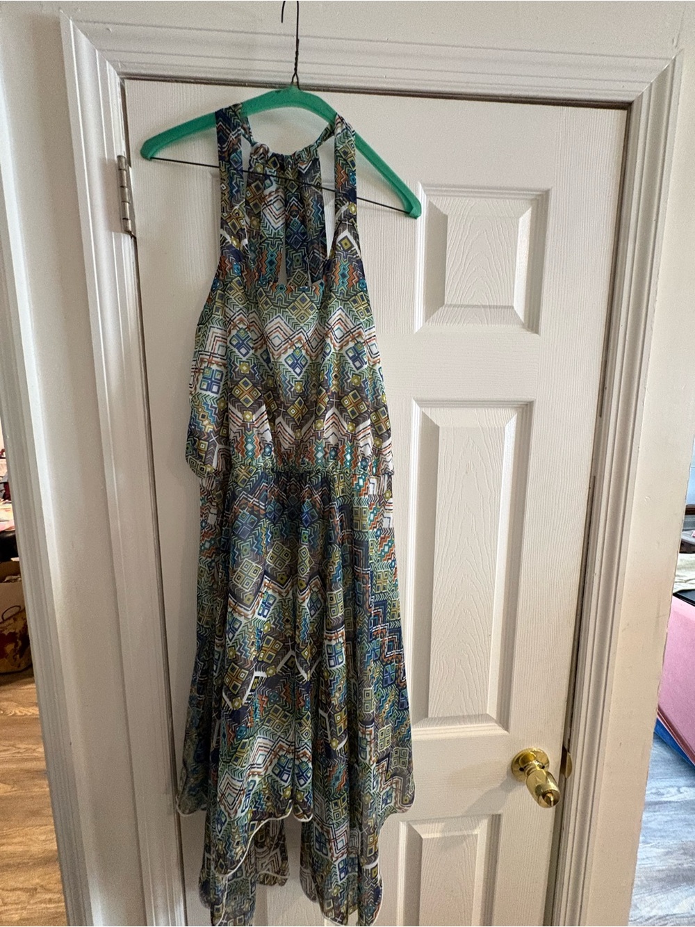 Halter Neck Printed Casual Dress in Blue Multi
